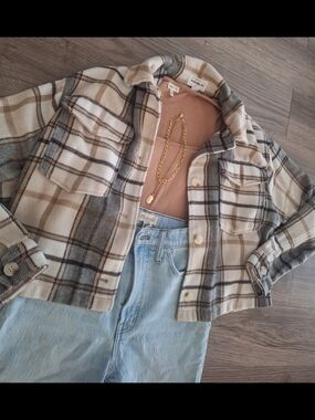 Beige Plaid Shacket Jacket